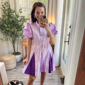 Poplin & Sequins Mixed Shirt Dress